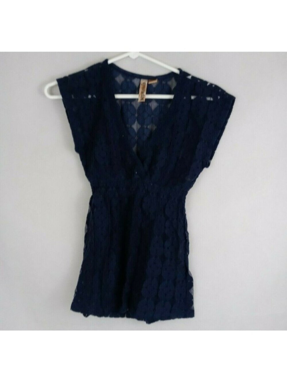 Eyeshadow Women's Sheer Floral Blue Lace Blouse Size Small
